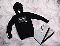 New Balance мужской черный с лампасами спортивный костюм капюшоном весна осень.NB худи черное .NB штаны серые