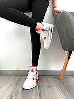 Білі з червоним кроссівки жіночі Nike Air Jordan Retro 4. Кросси на кожний день Найк Аір Джордан 4., фото 6