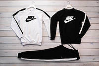 Nike мужской белый спортивный костюм без капюшона весна осень.Nike Свитшот 2шт. белый черный + штаны