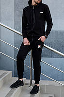Fila мужской черный спортивный костюм с капюшоном осень.Олимпийка черная Fila+штаны черные Fila