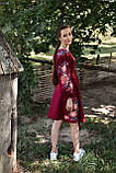 Бордова вишита сукня в стилі петриківського розпису, льон "Птаха", арт.4607-к, фото 2