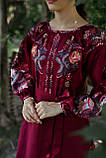 Бордова вишита сукня в стилі петриківського розпису, льон "Птаха", арт.4607-к, фото 5