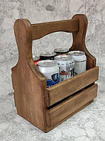 Дерев'яний ящик для пива Сувенірний переносний для 6 пивних бутилок або банок Подарунок для чоловіка Ручна робота, фото 6