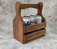 Дерев'яний ящик для пива Сувенірний переносний для 6 пивних бутилок або банок Подарунок для чоловіка Ручна робота, фото 5