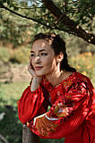 Яскрава червона вишита сукня в стилі петриківського розпису, льон "Птаха", арт.4608-к, фото 3