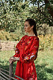 Яскрава червона вишита сукня в стилі петриківського розпису, льон "Птаха", арт.4608-к, фото 6