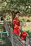 Яскрава червона вишита сукня в стилі петриківського розпису, льон "Птаха", арт.4608-к, фото 5