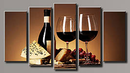 Модульна картина на полотні з 5 частин "Вино із сиром"