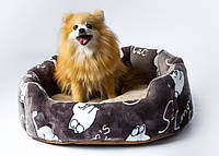 Плюшева лежанка для собак від 1 до 7 кг спальні місця для хатніх тварин із принтом Коти та Собаки