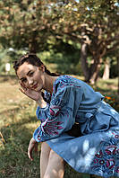 Ніжна блакитна сукня вишиванка з льону "Птаха", арт.4610-к
