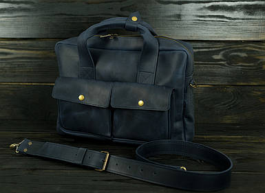 Чоловіча сумка Бенджамін з натуральної шкіри колір Синий