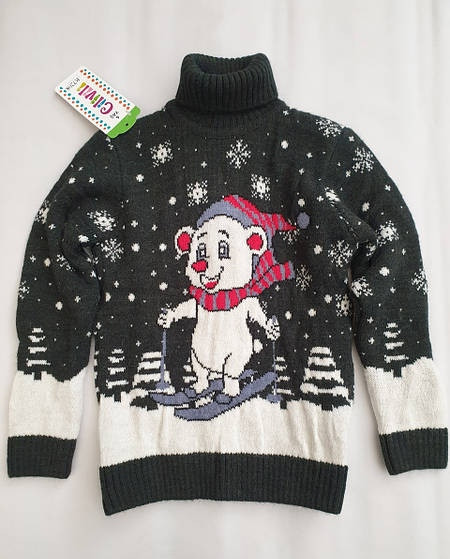 Новорічний светр із ведмедиком для дівчаток 2, 3, 4, 5, 6 років, фото 1