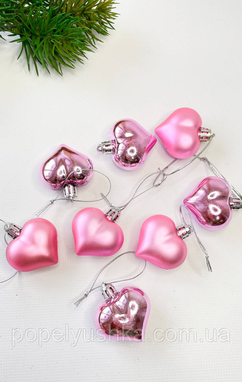 Підвіска на ялинку "серце" рожеве 4.5 см, фото 1