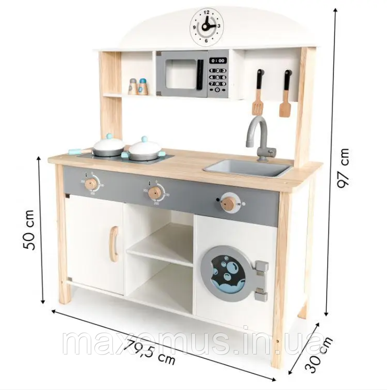 Дитяча дерев'яна кухня іграшкова Ecotoys TL89041 для дітей від 3 років біла з сірим