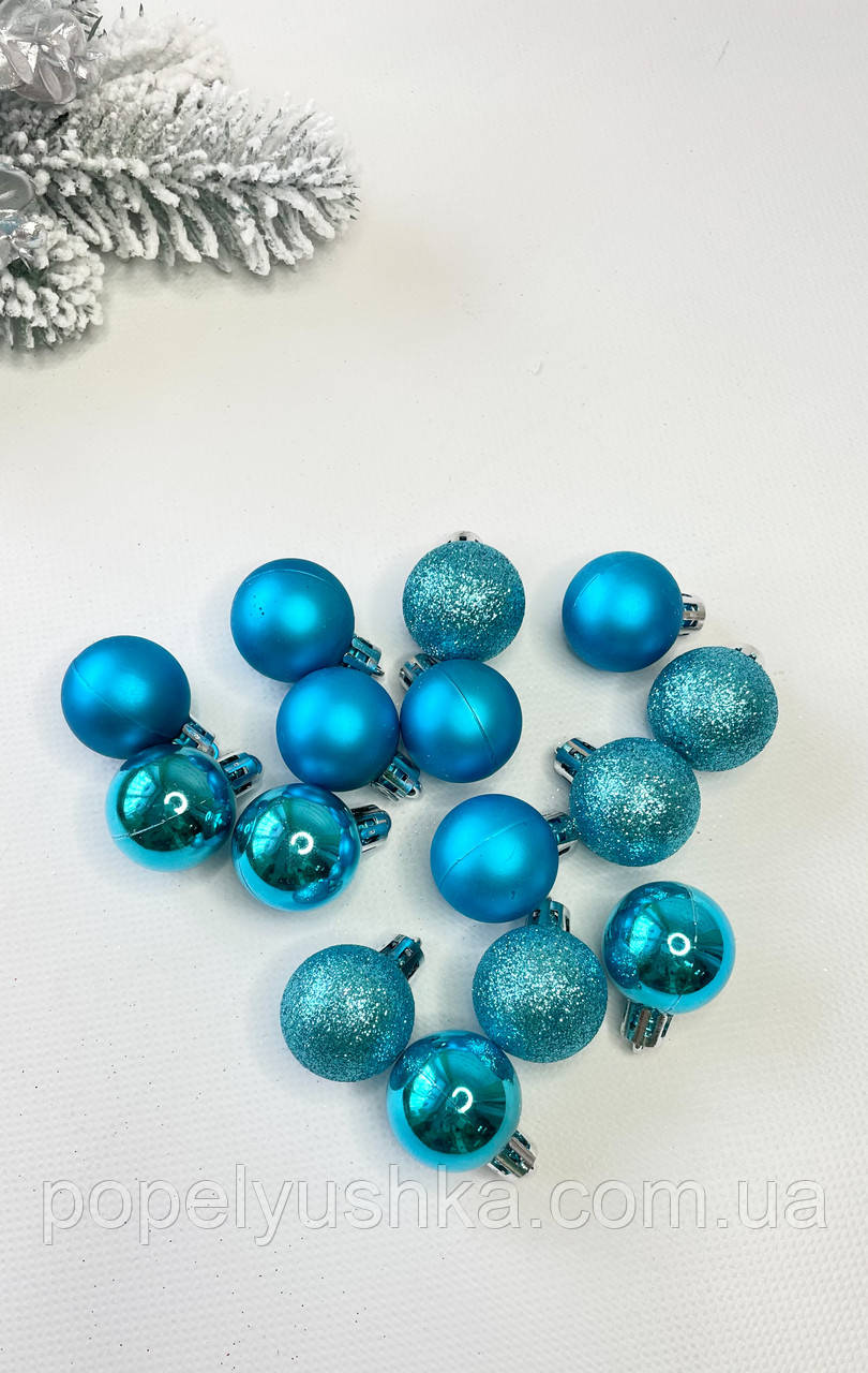 Кулька новорічна 3 см бірюзова МІКС, фото 1