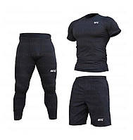Компрессионная одежда комплект 3 в 1 UFC (ЮФС) для тренировок Черный Пакистан "В СТИЛЕ"