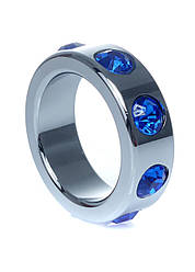 Кільце ерекційне металеве Metal Cock Ring with Dark Blue Diamonds Small, 4,5 см.