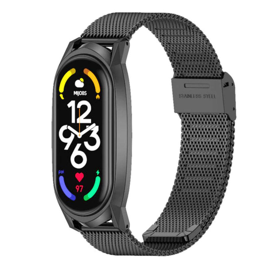 Ремінець металевий Mijobs міланське плетіння для фітнес-браслета Xiaomi Mi Smart Band 7 - Black, фото 1