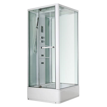 NA114-3, Miracle, гідробокс з КПК, 100 х 80 см, рама біла, скло прозоре, задня стінка і дах білі, фото 1