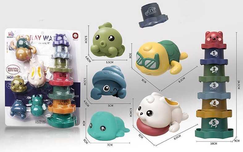 Набір іграшок для купання 889-14, 12 елементів, заводний механізм, гумові водяні пискавки., фото 1
