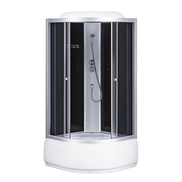 Гідробокс 80*80*215 см на глибокому піддоні, рама сатин, переднє скло сіре, заднє скло чорне, Sansa