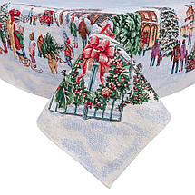 Новорічна гобеленова скатертина різні розміри тканинна Limaso Лімасо різдвяна Санта VILLAGE 137*137 см, фото 3