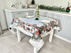 Новорічна гобеленова скатертина різні розміри тканинна Limaso Лімасо різдвяна Санта VILLAGE 137*137 см, фото 2