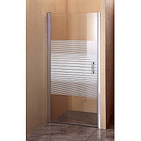 Душевые двери 90*185 см распашные Sansa, рама сатин, стекло прозрачное 6 мм с узором lines