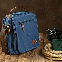 Мужская вместительная текстильная сумка через плечо синего цвета Vintage