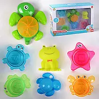 Набір іграшок для купання SL 87034 "Черепашка", на присоску, іграшка з пискавкою, 5 леєчок