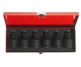 Набір головок ударних TORX T70,T80,T90,T100, SPLINE M16,M18 3/4" 6 од.
