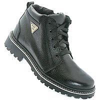 Чоловічі зимові черевики чорного кольору з натуральної шкіри на протекторі розмір 46