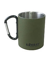 Кружка тактическая армейская полевая KOMBAT UK Carabiner Mug Stainless Steel 330 мл оливковый VA_33