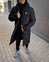 Мужская зимняя парка Under Armour спортивная черная до -25*С Куртка Андер Армор удлиненная с капюшоном