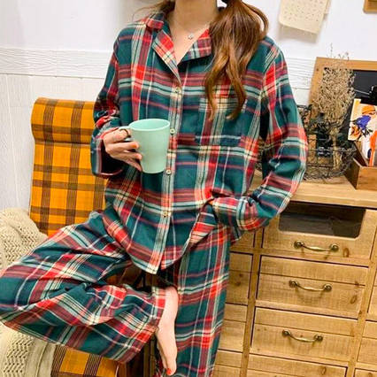 Піжама жіночий костюм Різдвяна Bonntee XS зеленувато-червоний картатий