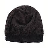 Набір: підліткова зимова чорна шапка чорна з хутром + теплий бафф снуд на хутрі на хлопчика підлітка, фото 8