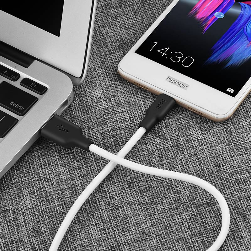 Кабель Usb Micro USB HOCO X21 Plus Silicone 2.4A 1m (круглий) Black / white, фото 1