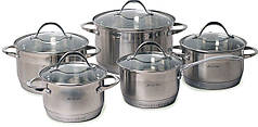 Набір посуду Kamille 10 предметів із нержавіючої сталі каструлі 1.8 - 5.5 л ківш 1.8 л індукція 7-шарове дно