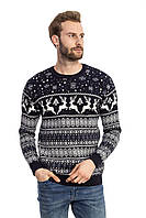 Мужской свитер с оленями синий | Мужской новогодний джемпер с оленями Турция 8064