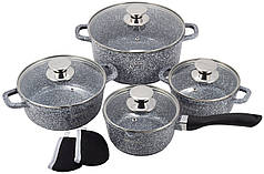 Набір посуду Ofenbach 9 предметів антипригарне мармурове покриття алюмінієві каструлі ковш прихватки