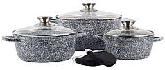 Набір посуду Ofenbach 7 предметів антипригарне покриття мармурове 3 алюмінієві каструлі 2 прихватки