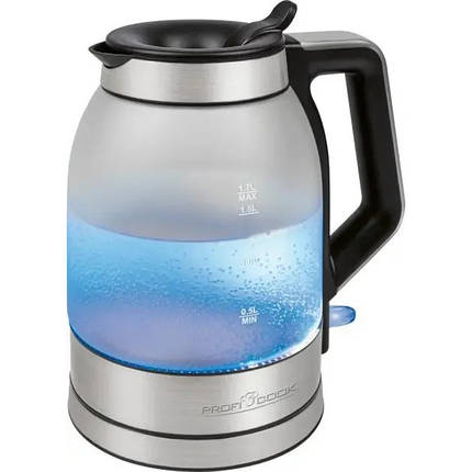Електричний чайник 1,7л PROFI COOK PC-WKS 1215G скляний Електрочайник з підсвічуванням З подвійним дном, фото 1