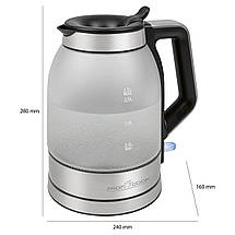 Електричний чайник 1,7л PROFI COOK PC-WKS 1215G скляний Електрочайник з підсвічуванням З подвійним дном, фото 4