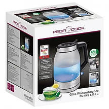 Електричний чайник 1,7л PROFI COOK PC-WKS 1215G скляний Електрочайник з підсвічуванням З подвійним дном, фото 5