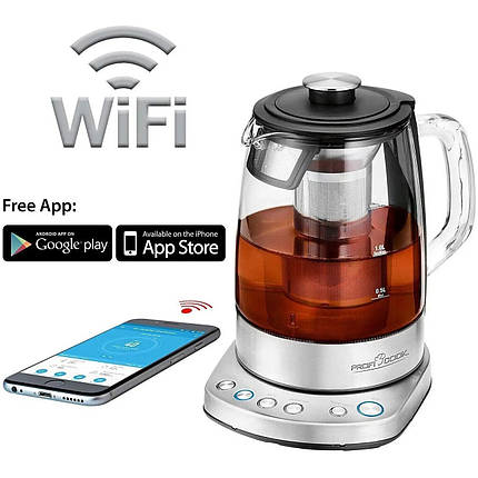 Електрочайник заварник Wi-Fi PROFICOOK PC-WKS 1167 скляний Електричний чайник з підтримкою температури, фото 1