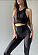 Комплект: лосини з ефектом пуш-ап та топ в рубчик XL, Чорний з моделюючим швом ззаду, фото 3