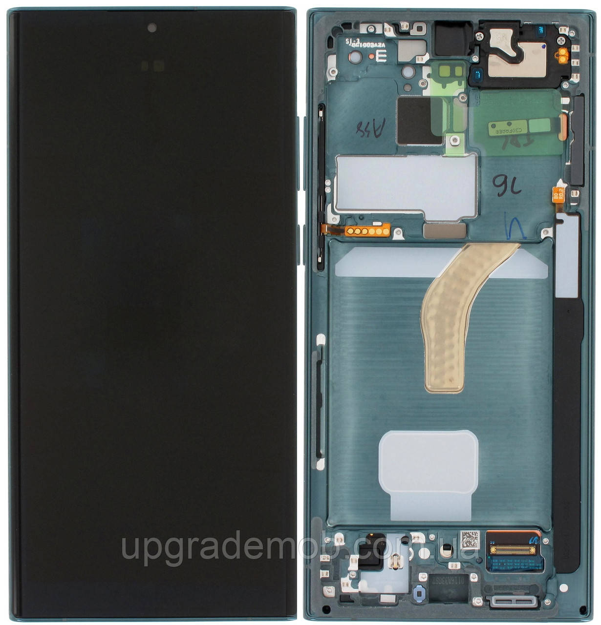 Дисплей модуль тачскрин Samsung S908 Galaxy S22 Ultra 5G чорний Amoled оригінал сервісне паковання з рамкою зеленого кольору Green, фото 1