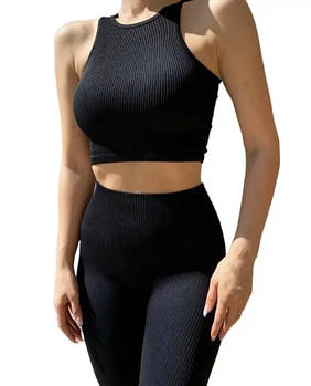 Спортивний жіночий топ в рубчик S/M, Чорний