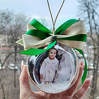 Новорічна іграшка з фото з двух сторін. Фото-іграшка на ялинку, розмір 10 см