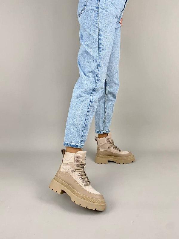 Жіночі демісезонні черевики ShoesBand Латте натуральні шкіряні і нубук на середню стопу всередині байка 38 (24,5-25 см) (Ѕ66101д)